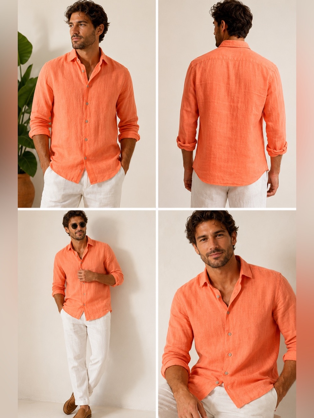 MC2 Saint Barth 100% Linen Coral Orange Button Front Shirt Made in Italy Men’s M